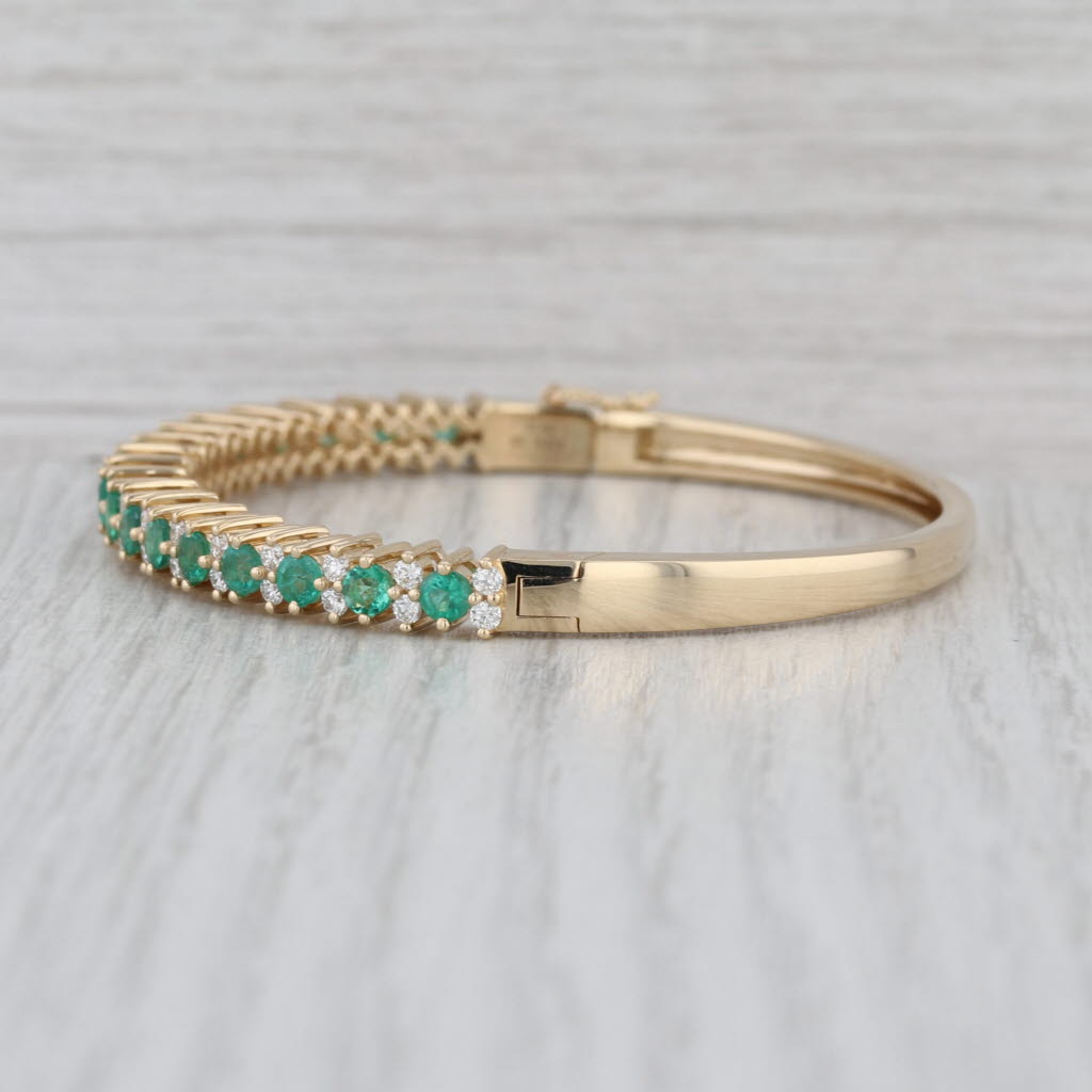 New 3.35ctw Emerald Diamond Bangle Bracelet 14k Yellow Gold 6.5" Hinged
