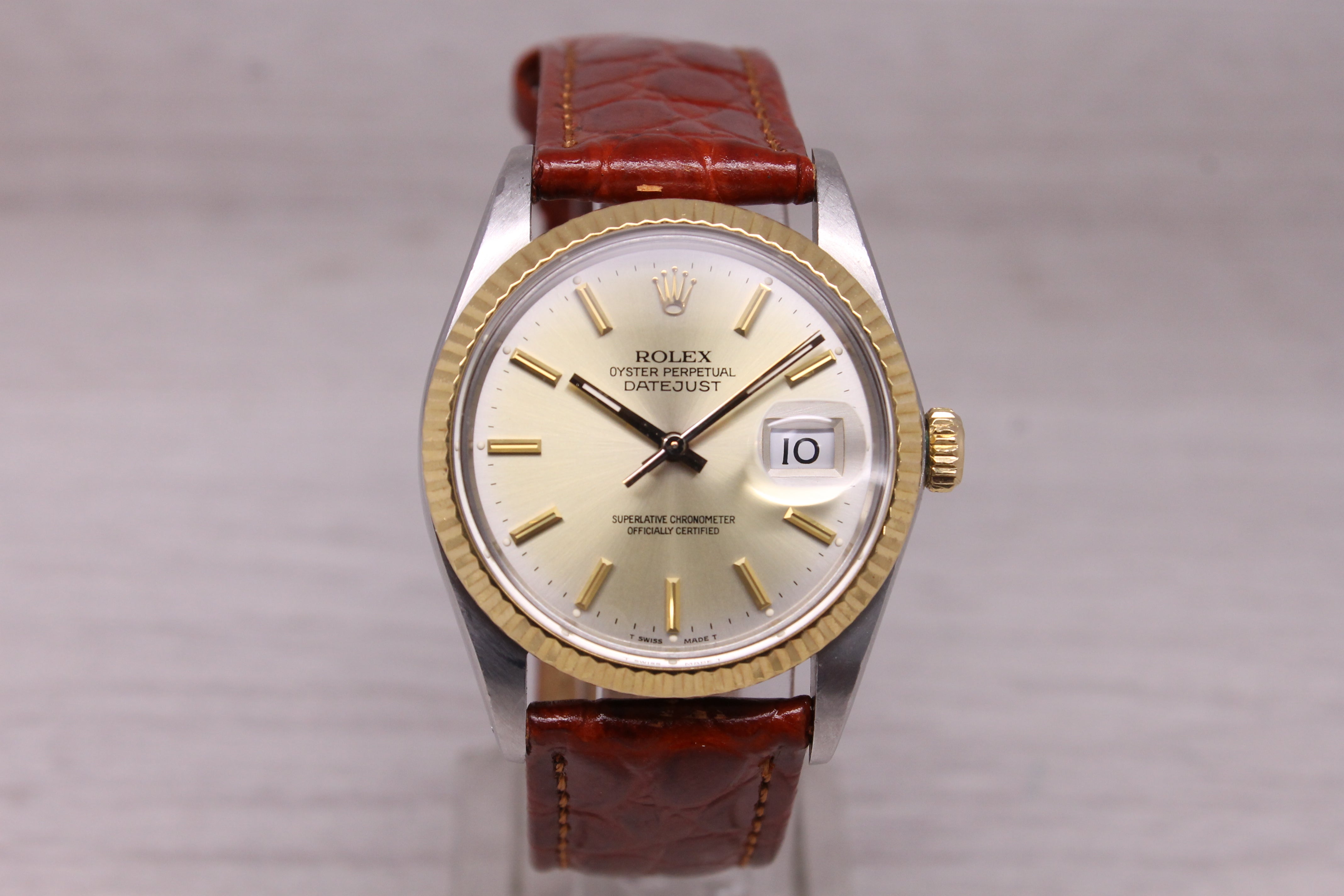 Vintage 1987 Rolex Datejust 16013 Mens 36mm 18k Steel Automatic Watch w Box