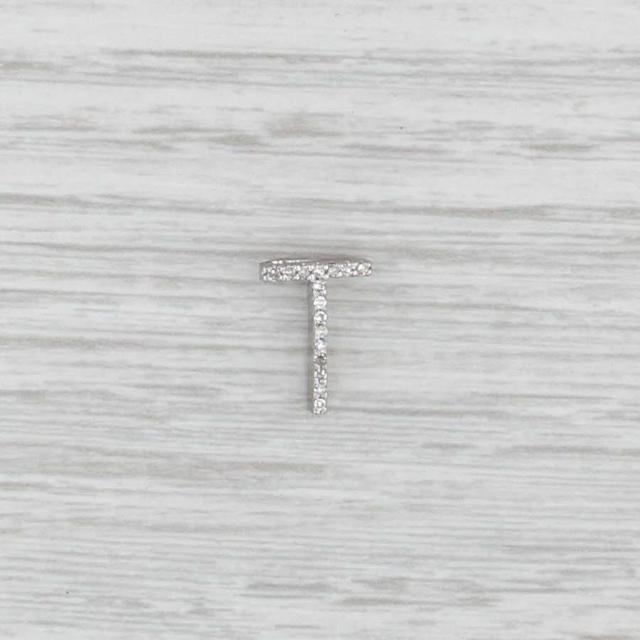 Diamond Letter Initial "T" Pendant 14k White Gold