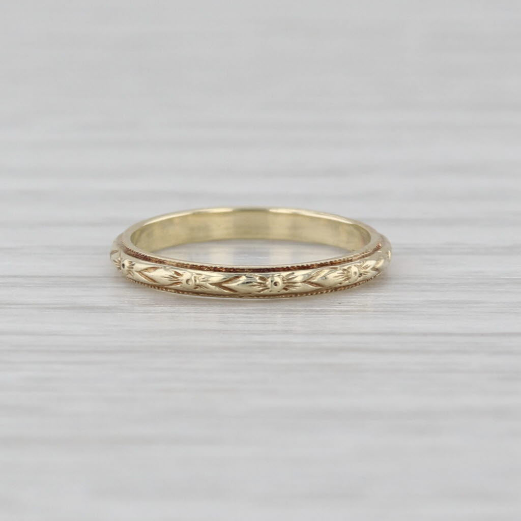 Vintage Baby Ring 14k Yellow Gold Floral Engraved Band Small Size