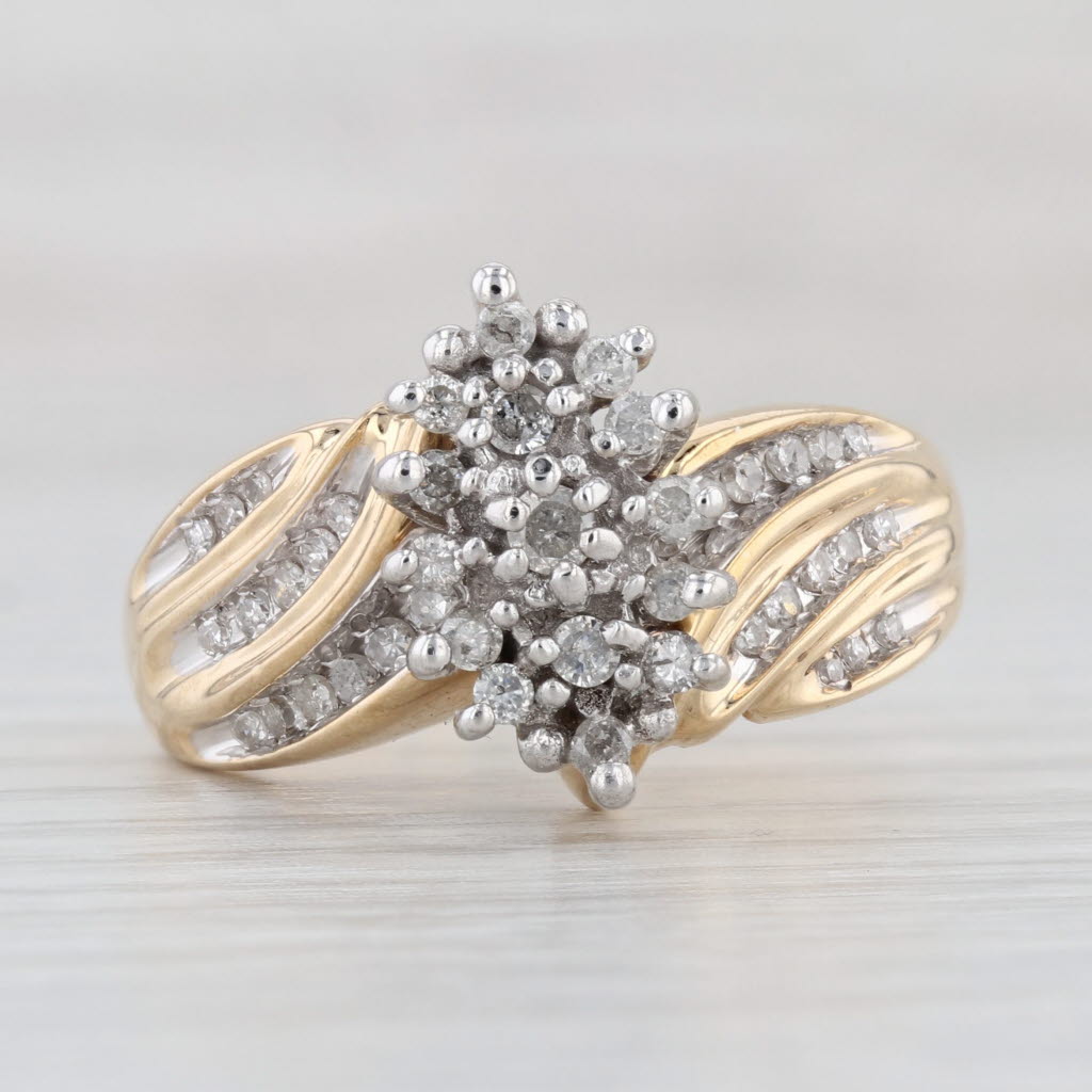 Light Gray 0.40ctw Diamond Cluster Ring 10k Yellow Gold Size 9.25 Cocktail