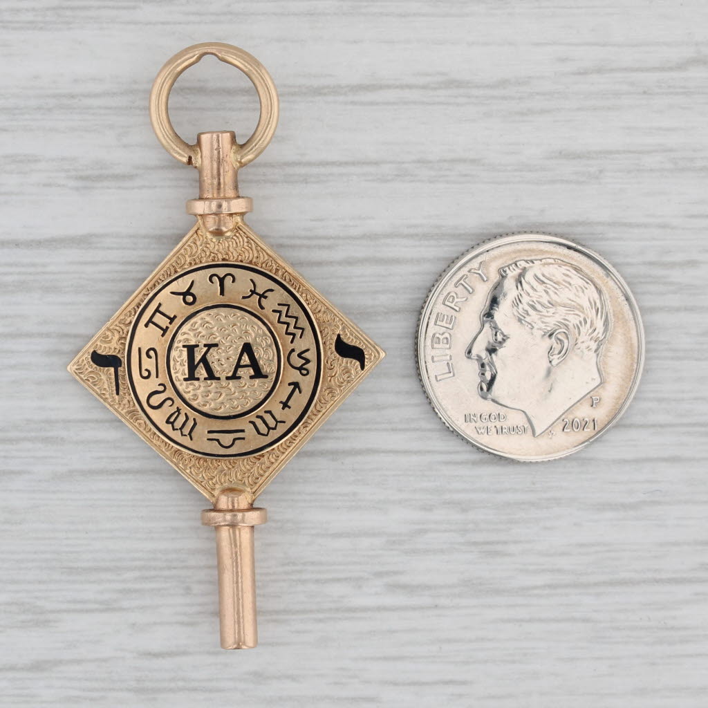 Gray Kappa Alpha Order Watch Fob Vintage Fraternity 10k Gold Enamel