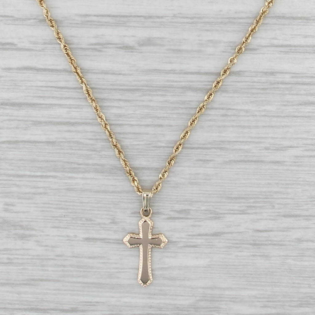 Cross Pendant Necklace 14k Yellow Gold 16" Rope Chain