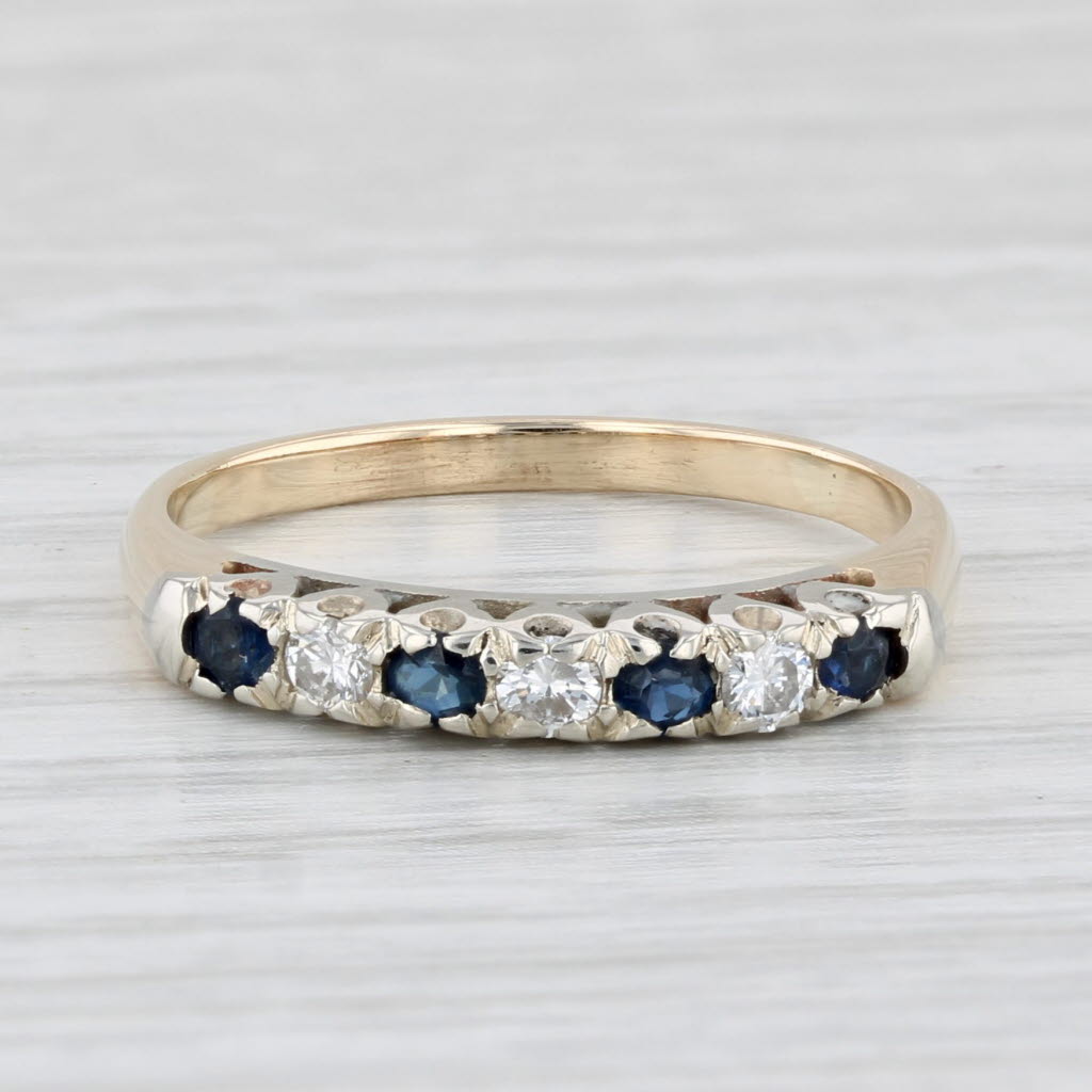 Light Gray 0.34ctw Blue Sapphire Diamond Ring 14k Yellow Gold S 6.75 Wedding Band Stackable