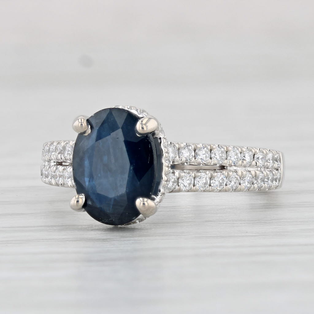 Light Gray 2.39ctw Oval Blue Sapphire Diamond Ring 18k White Gold Size 6 Engagement