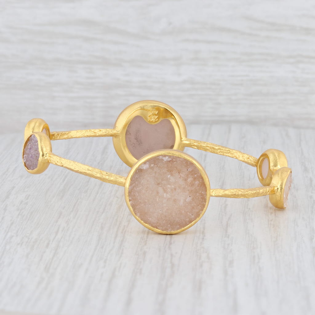 New Nina Nguyen Bangle Bracelet Druzy Quartz 8" 22k Gold Sterling Silver Vermeil