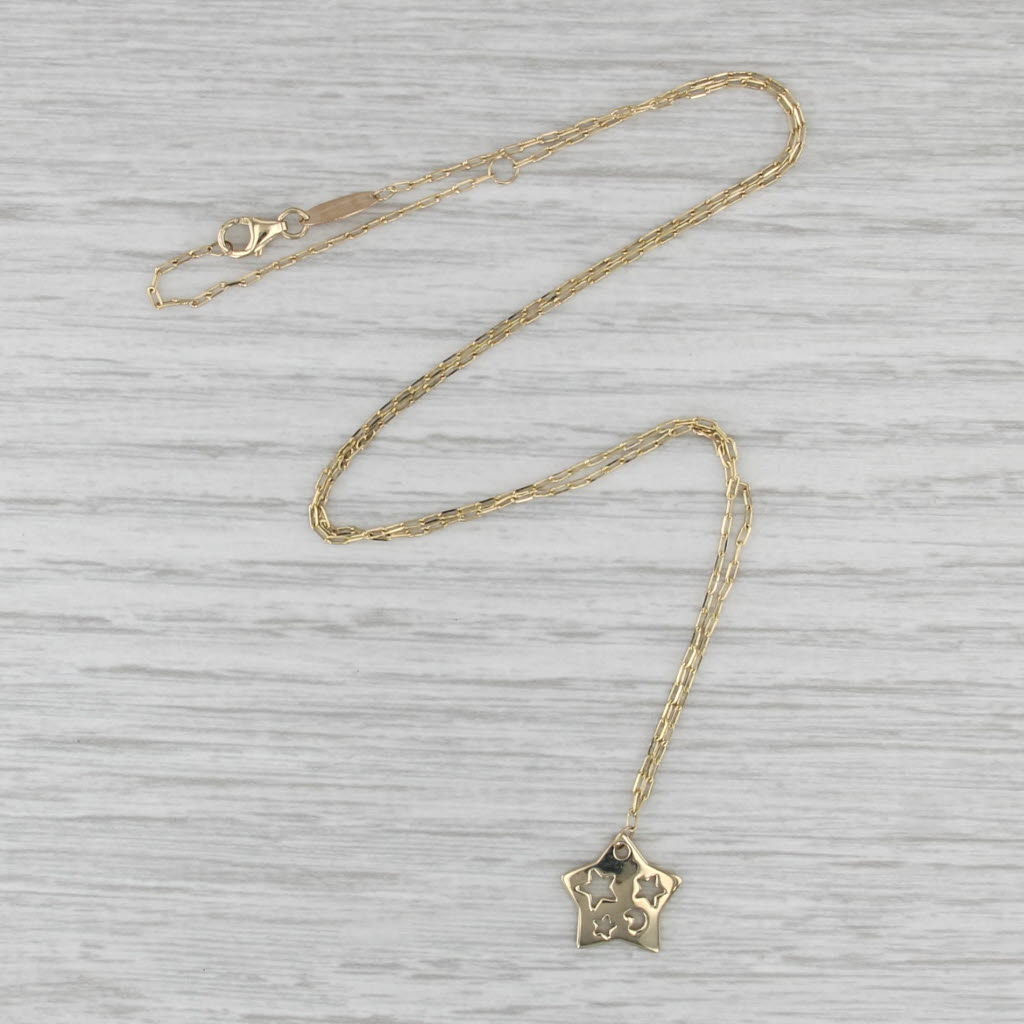 Moon Stars Star Pendant Necklace 14k Yellow Gold 16", 18" Cable Chain