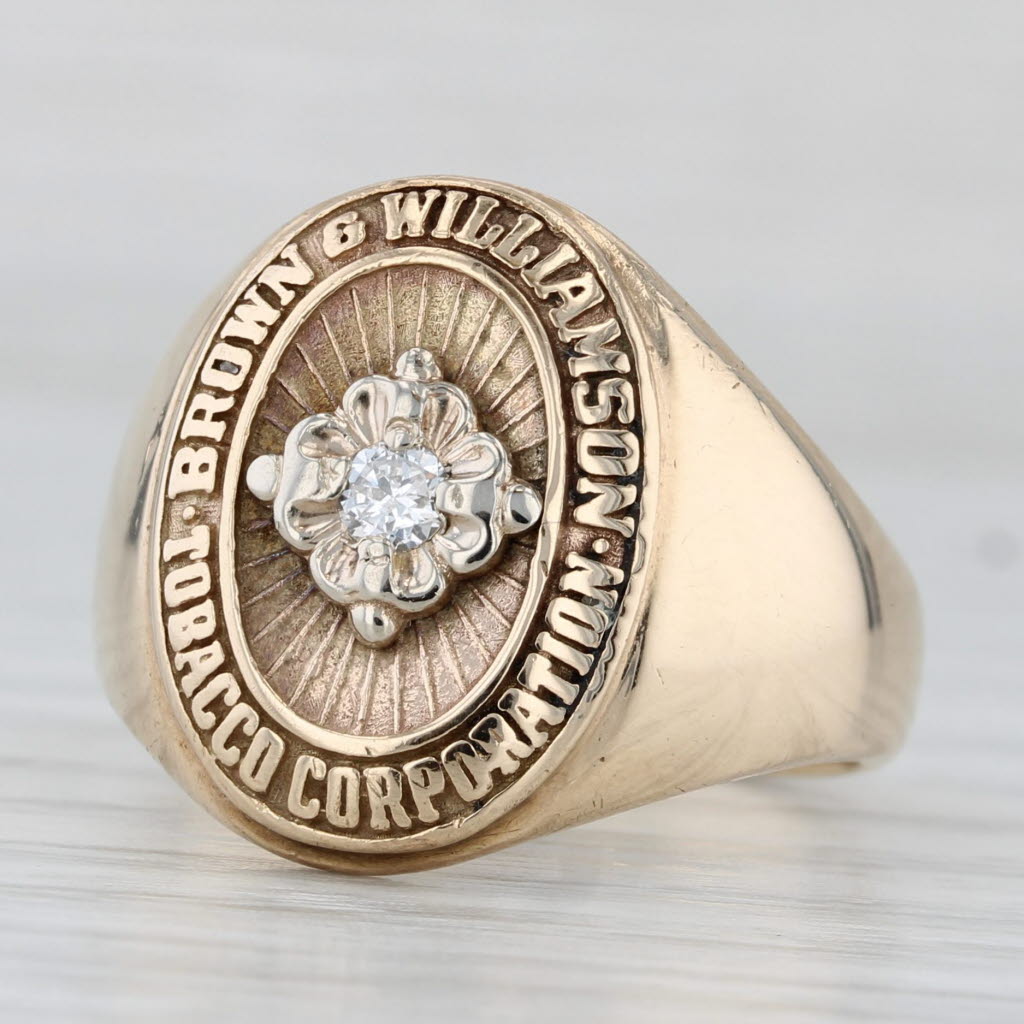 Light Gray Diamond Brown Williamson Tobacco Corporation Ring 10k Yellow Gold Size 9