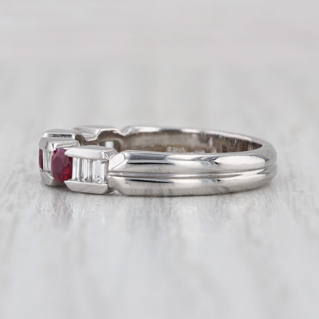 0.63ctw Ruby Diamond Ring 14k White Gold Size 6.75 Stackable Wedding Band