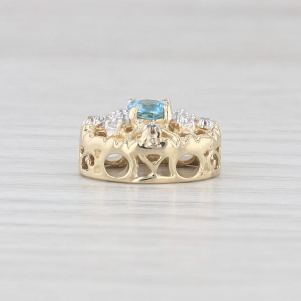 Light Gray OMG 0.35ct Blue Topaz Diamond Slide Bracelet Charm 14k Yellow Gold Vintage