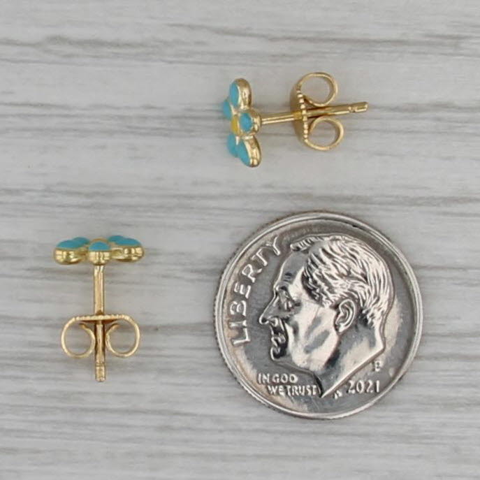 Blue Enamel Flower Stud Earrings 18k Yellow Gold Studs