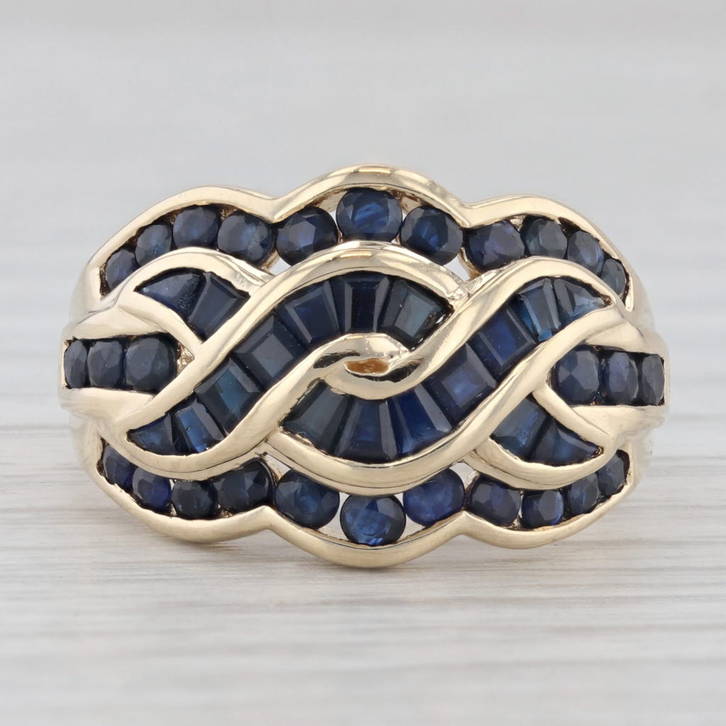 Light Gray 2.25ctw Blue Sapphire Knot Ring 10k Yellow Gold Size 7.25