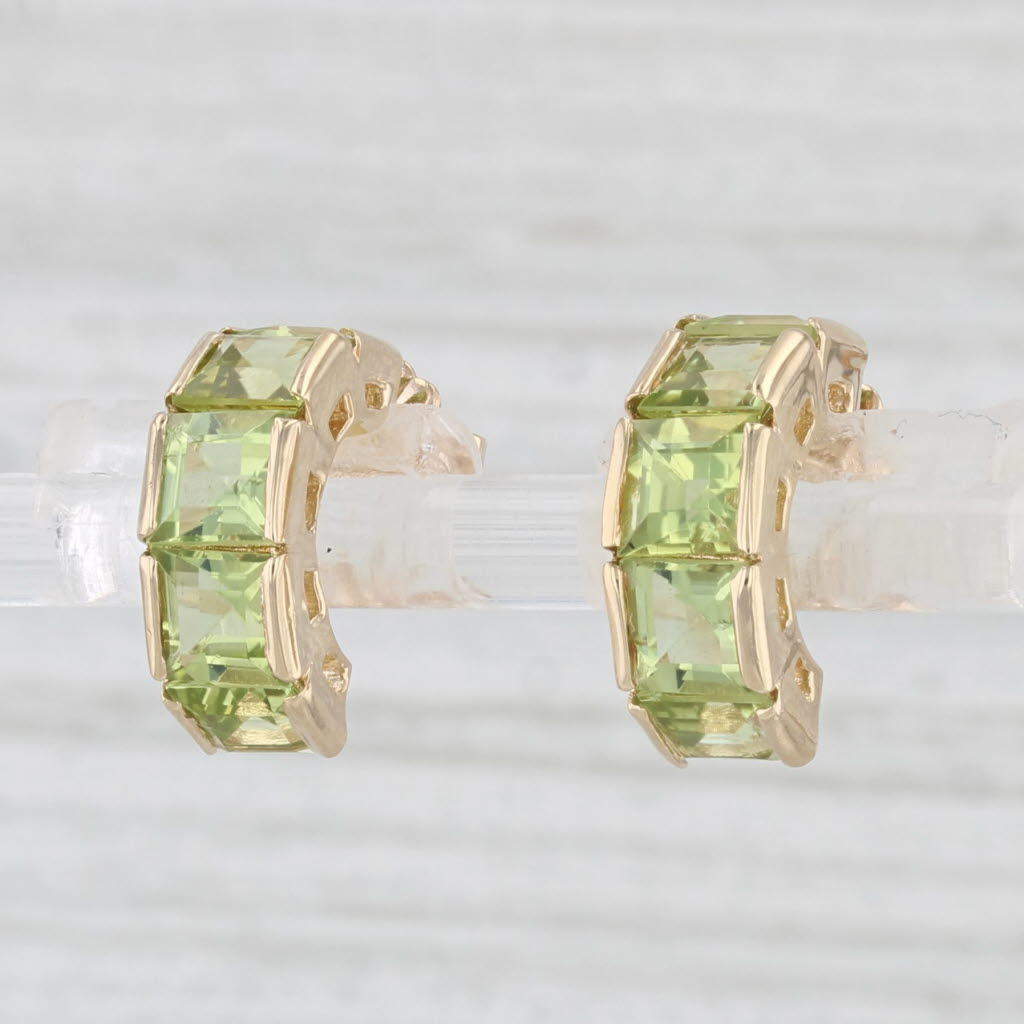 Light Gray 4ctw Green Peridot Half Hoop Earrings 14k Yellow Gold