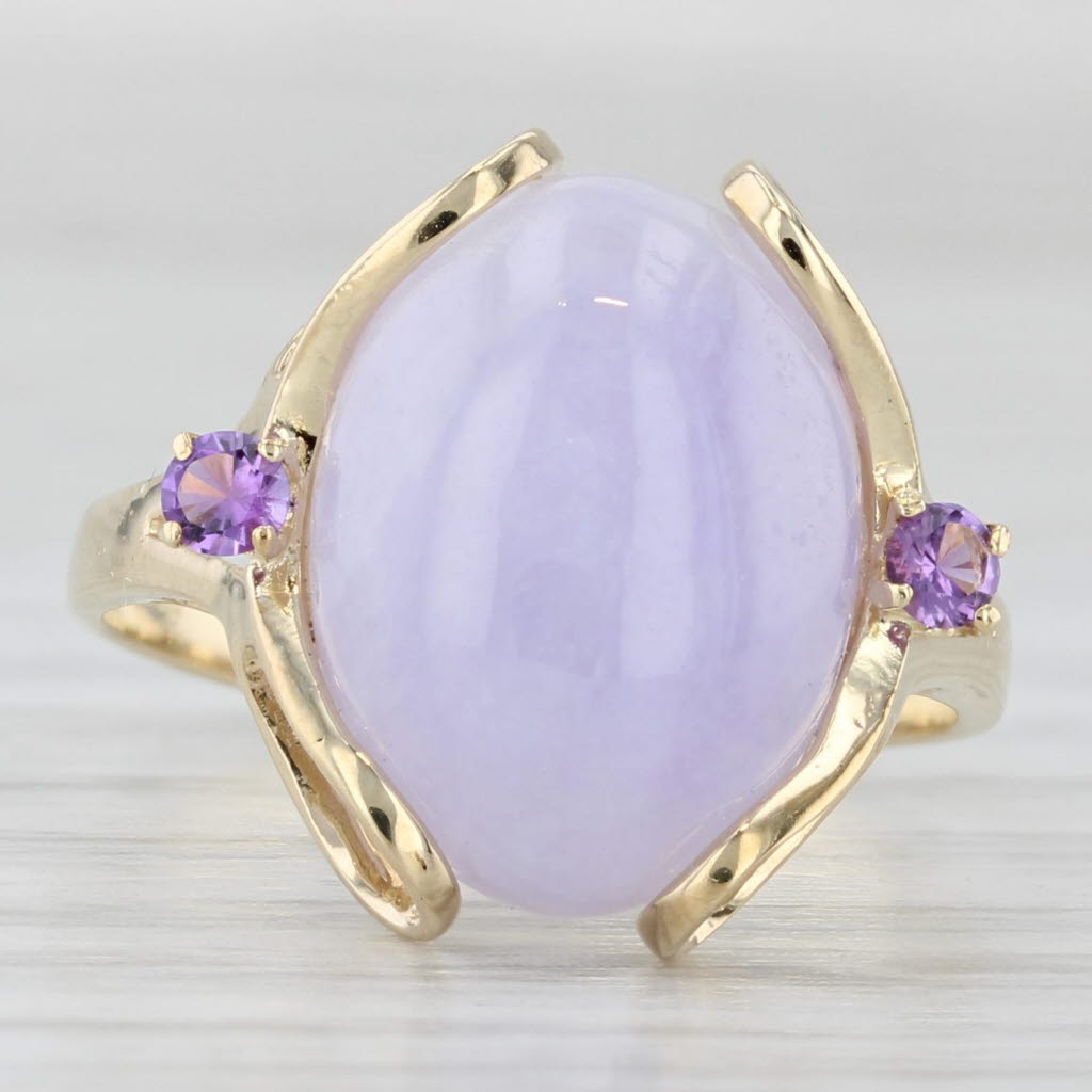 Light Gray Lavender Jadeite Jade Amethyst Ring 14k Yellow Gold Size 7.25