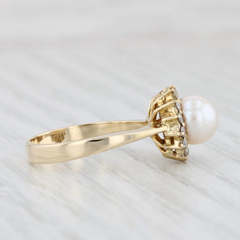 Light Gray Cultured Pearl 0.20ctw Diamond Halo Ring 14k Yellow Gold Size 6