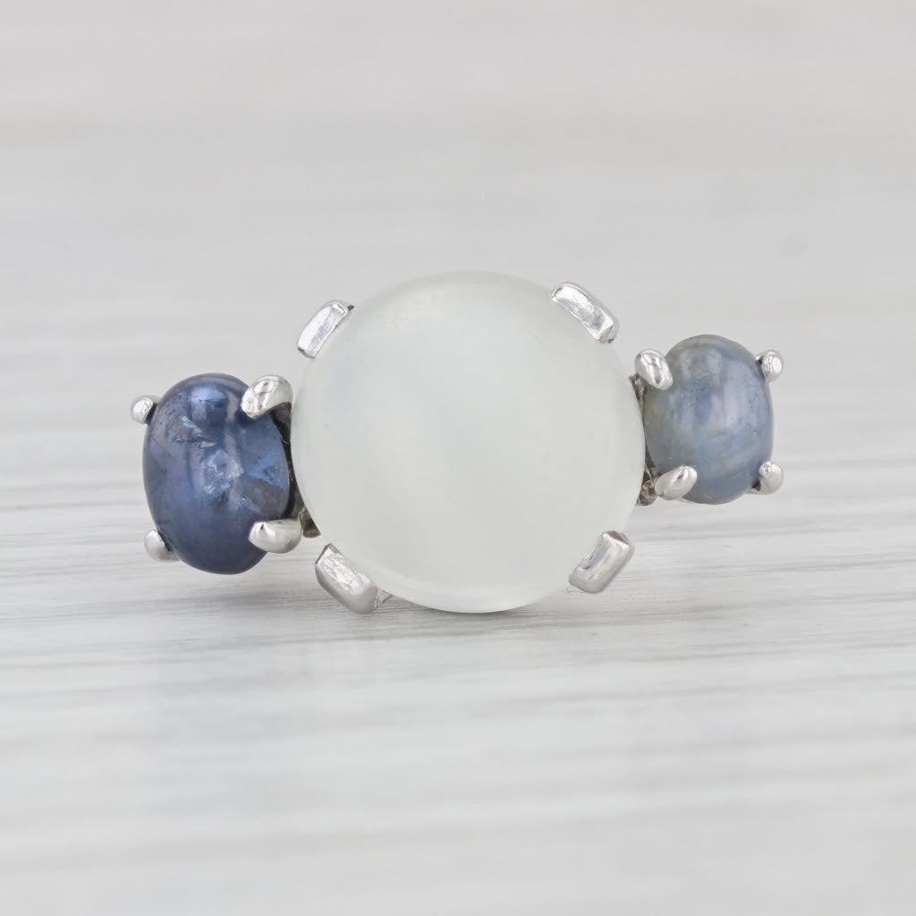 Light Gray Vintage Moonstone Gray Blue Star Sapphire Ring 14k White Gold Size 6.25