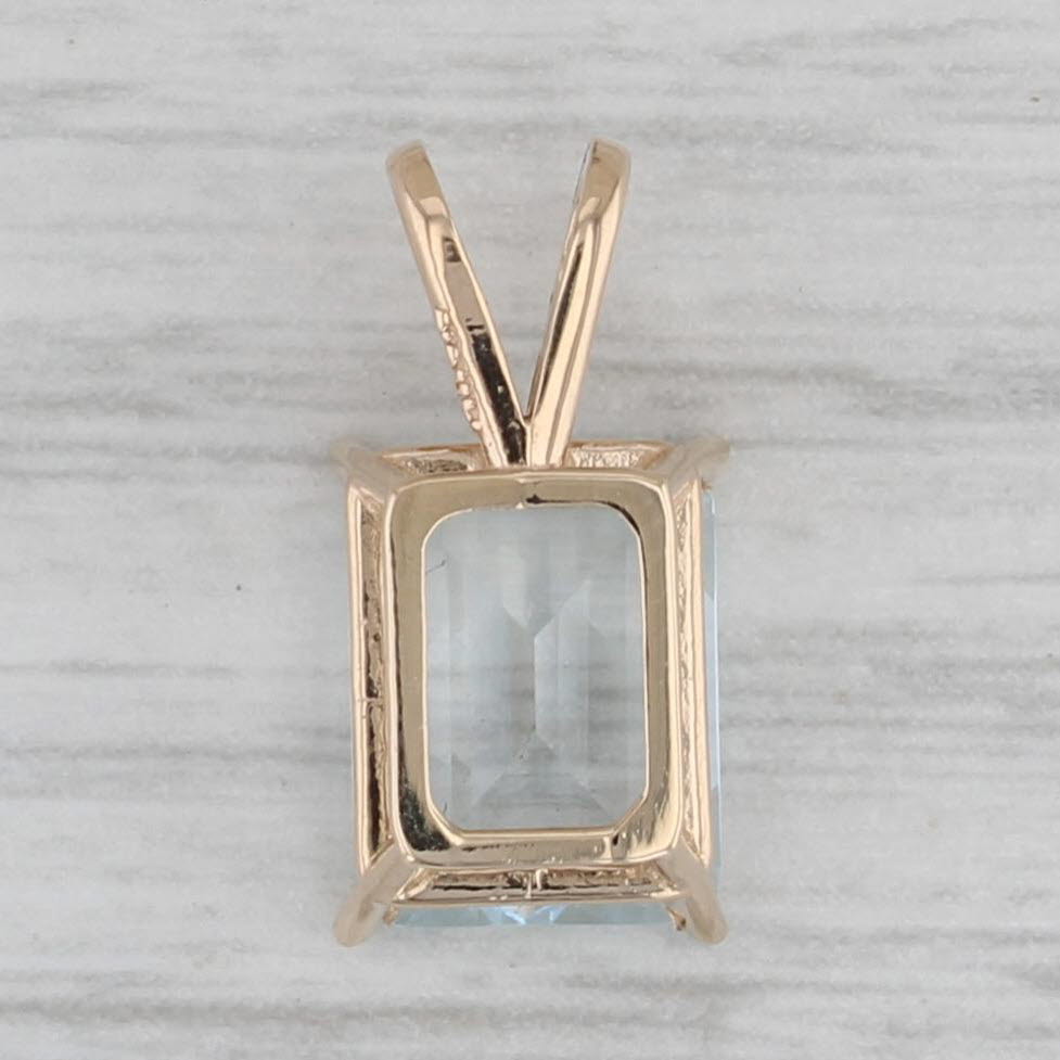 Gray 2ct Emerald Cut Aquamarine Solitaire Pendant 14k Yellow Gold Small Drop