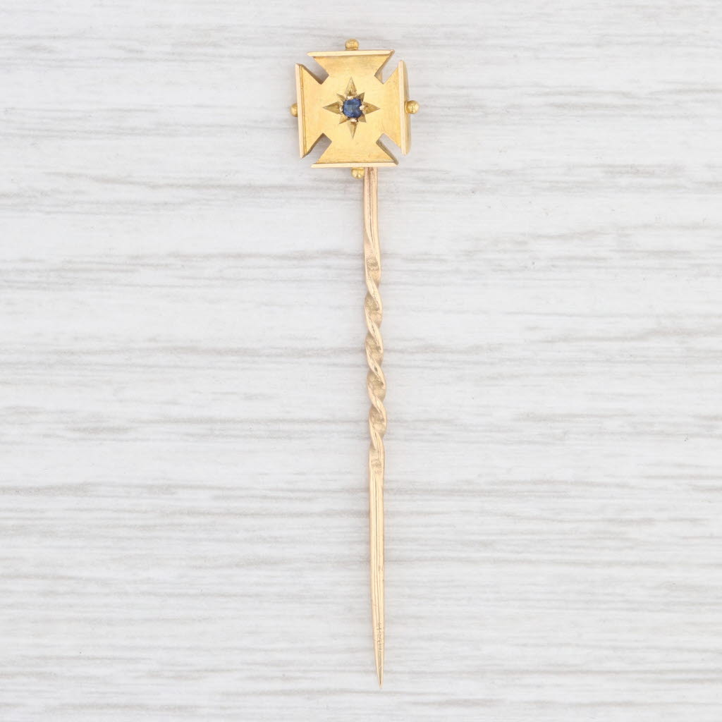 Lavender Antique Blue Sapphire Cross Stickpin 18k Top 7k Pin Yellow Gold