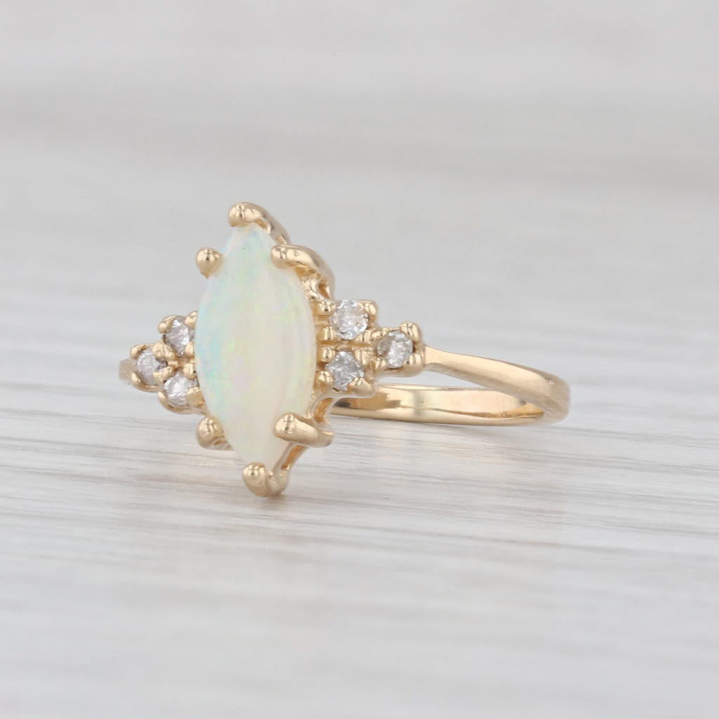 Vintage Marquise Opal Diamond Ring 14k Yellow Gold Size 5