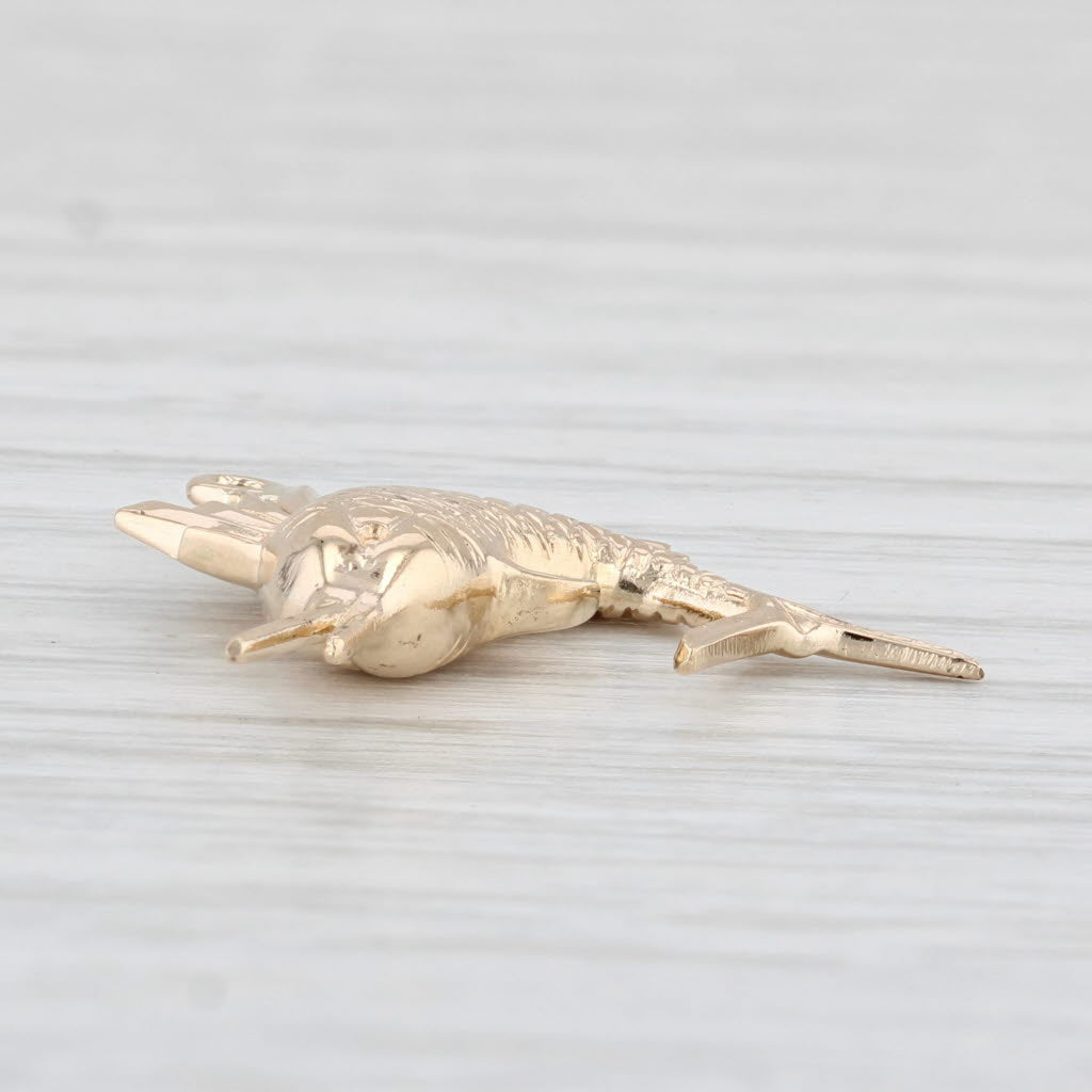 Light Gray Swordfish Pendant Charm 14k Yellow Gold Fishing Nautical