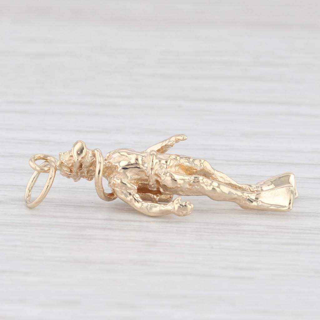 Light Gray Scuba Diver Charm 14k Yellow Gold 3D Pendant