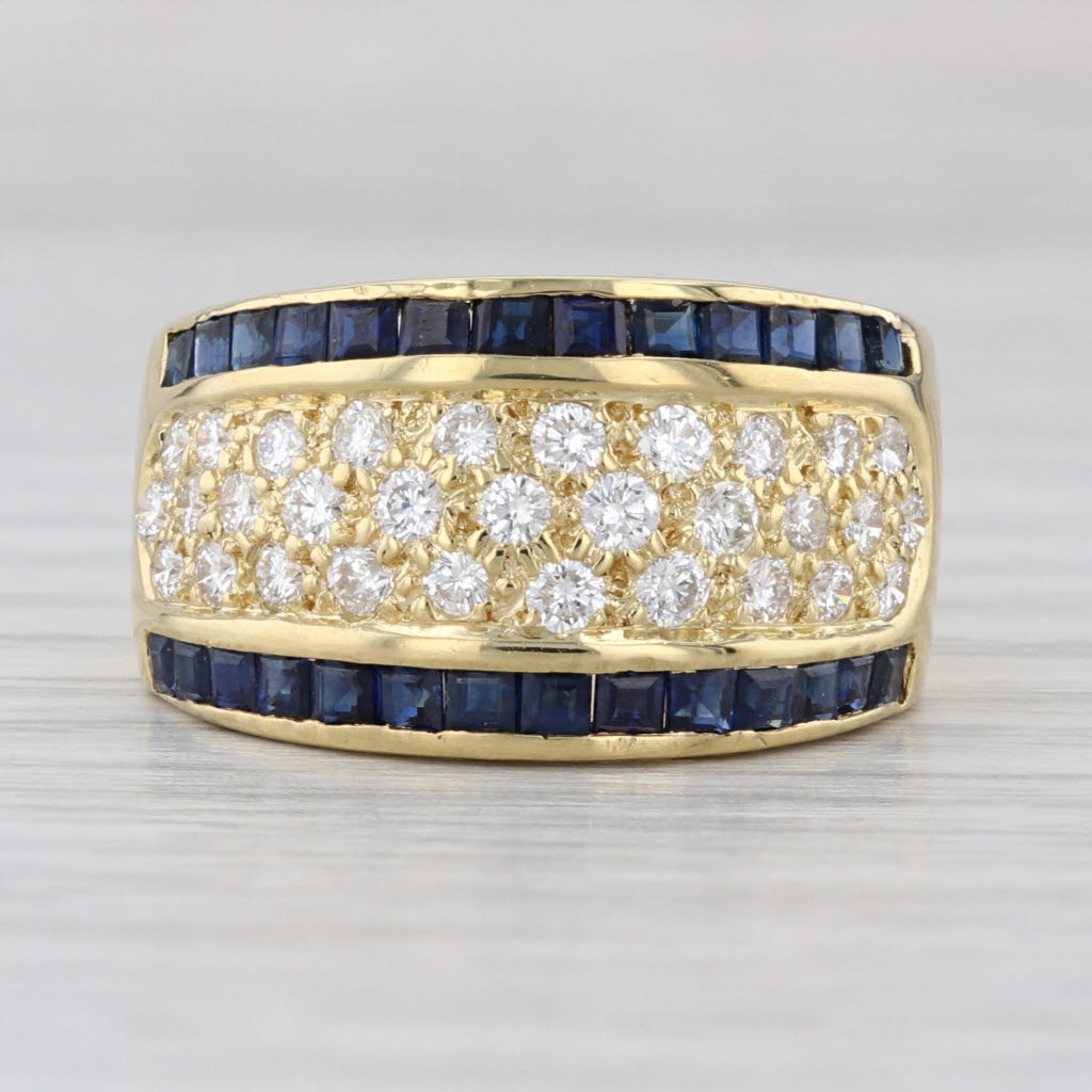 1.87ctw Pave Diamond Blue Sapphire Pave Ring 18k Yellow Gold Size 6.75