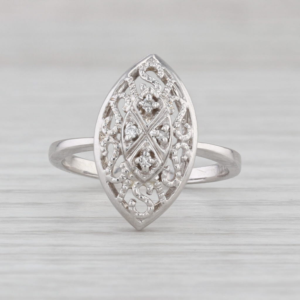 Diamond Openwork Ring 10k White Gold Size 6.75