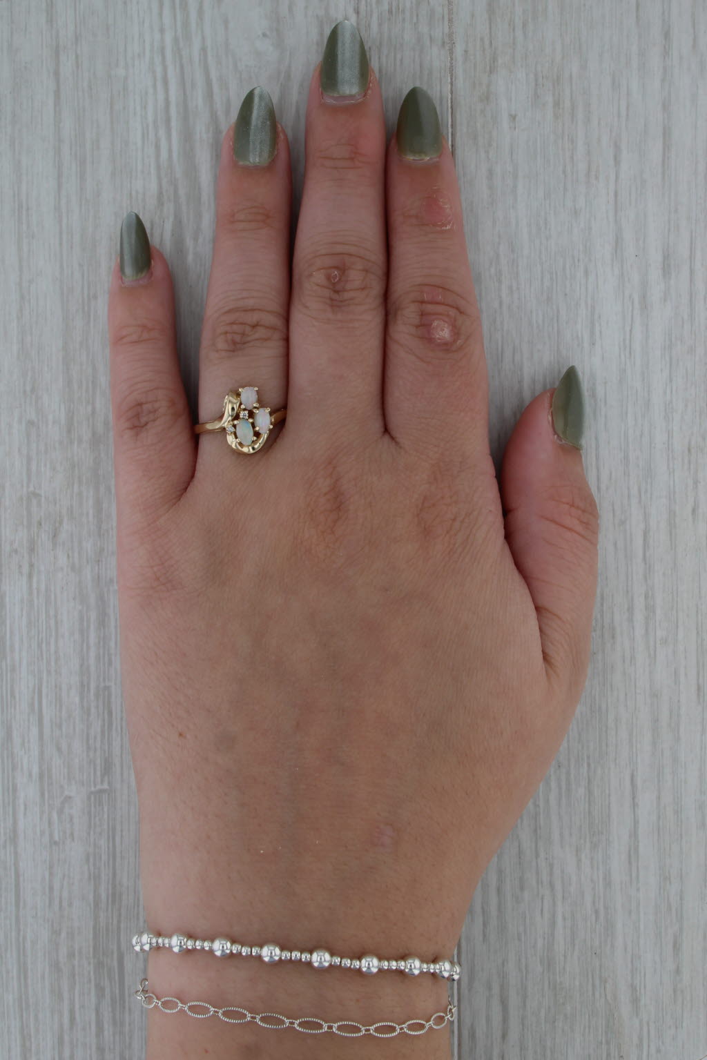 Oval Opal Diamond Ring 14k Yellow Gold Size 8.25