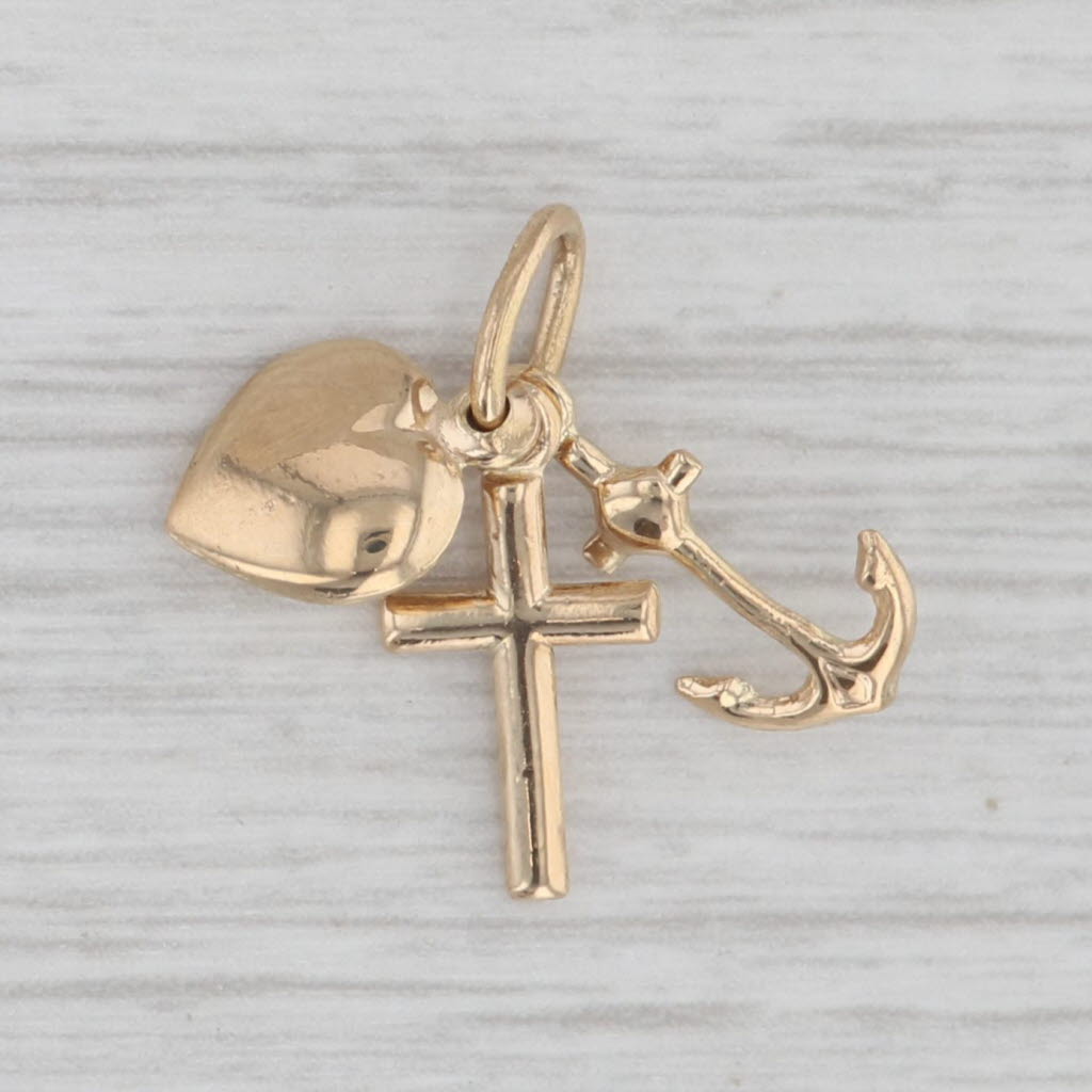 Gray Faith Hope Love Pendant 18k Yellow Gold Heart Anchor Cross Charm