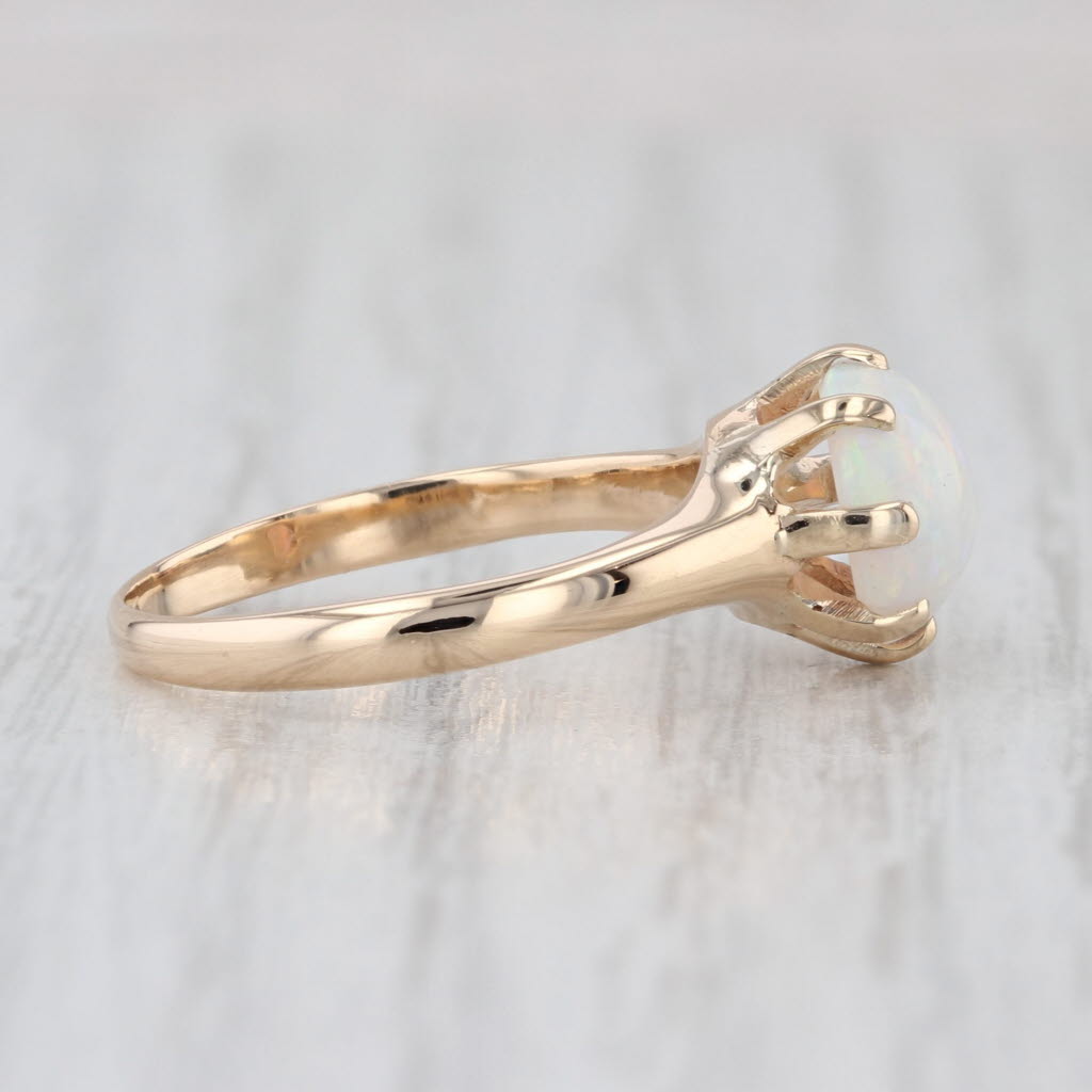 Vintage Woods Round Opal Cabochon Solitaire Ring 14k Yellow Gold Size 6.25