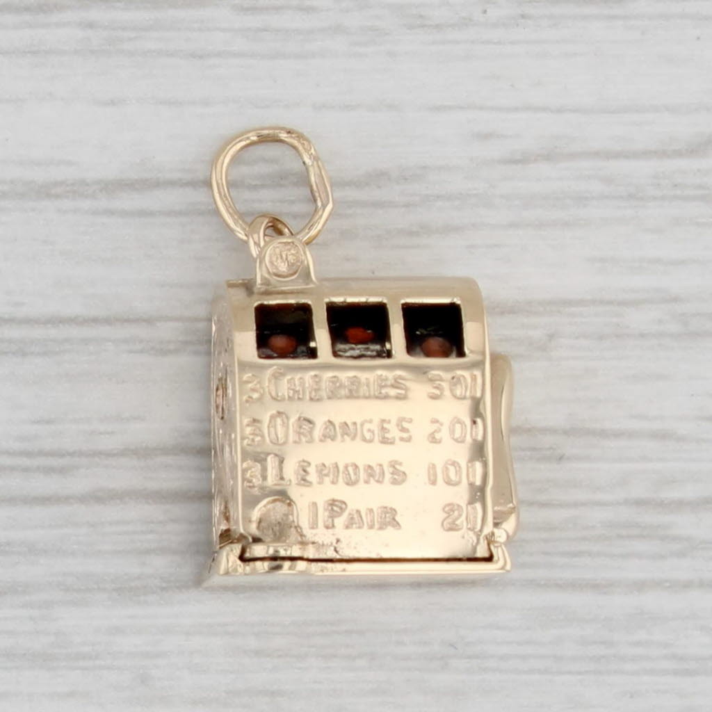 Gray Vintage Slot Machine Charm 14k Yellow Gold 3D Moving Parts Souvenir