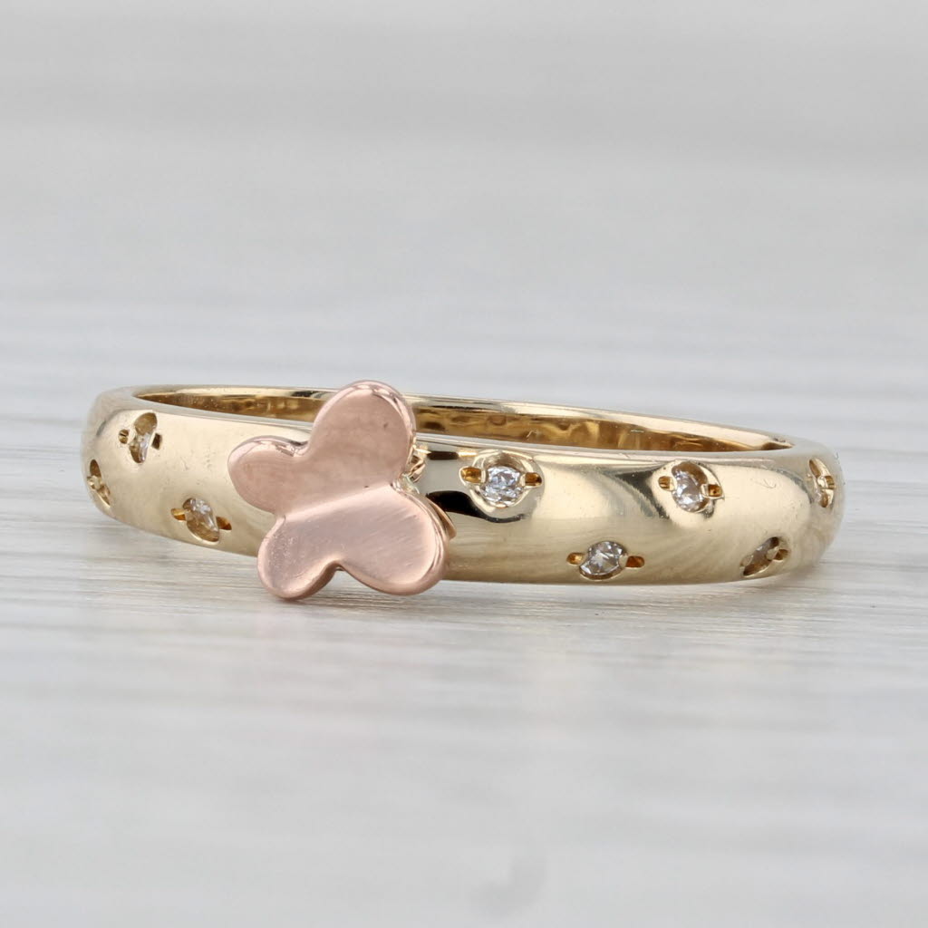 Light Gray Cubic Zirconia Buttefly Ring 14k Yellow Rose Gold Stackable Band