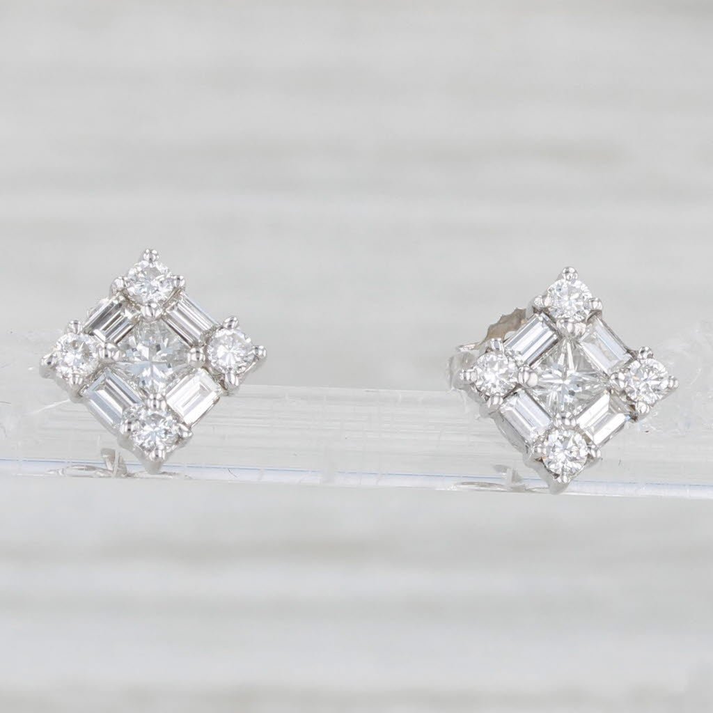 Light Gray 0.67ctw Princess Diamond Square Stud Earrings 14k White Gold