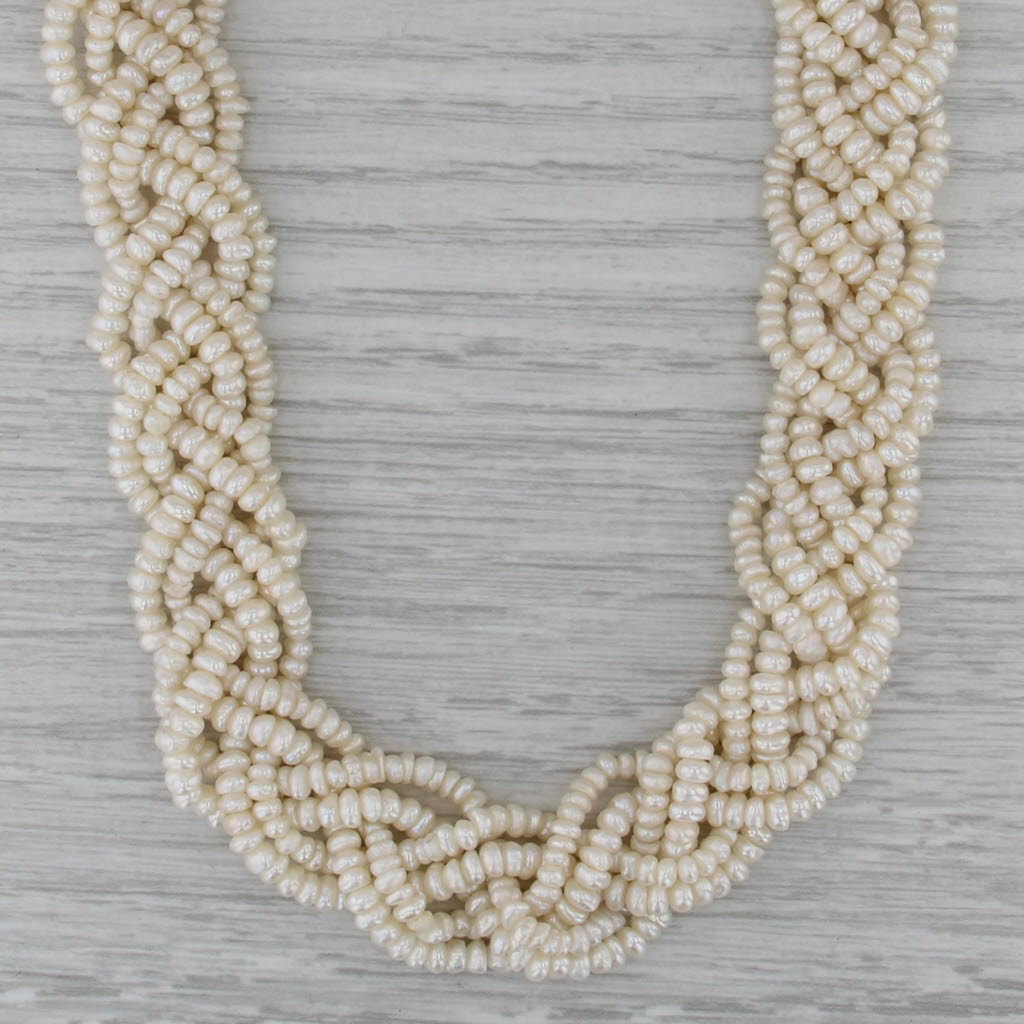 Woven Multistrand Pearl Necklace 14k Yellow Gold 15.5" 16.1mm