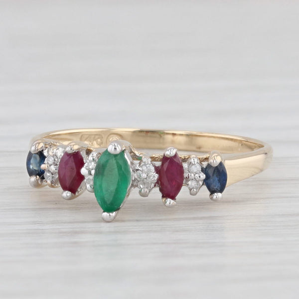 Light Gray 0.45ctw Emerald Ruby Sapphire Diamond Tiered Ring 14k Yellow Gold Size 7.25