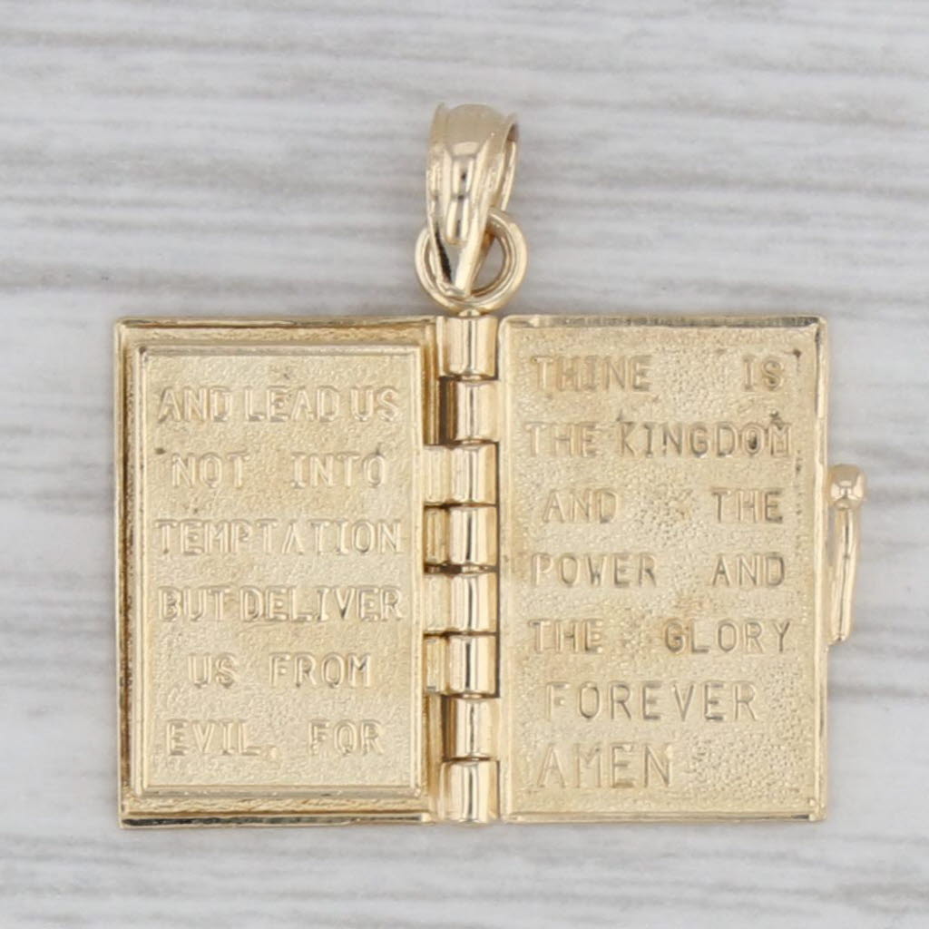 Gray Holy Bible Lord's Prayer Pendant 14k Yellow Gold Opens