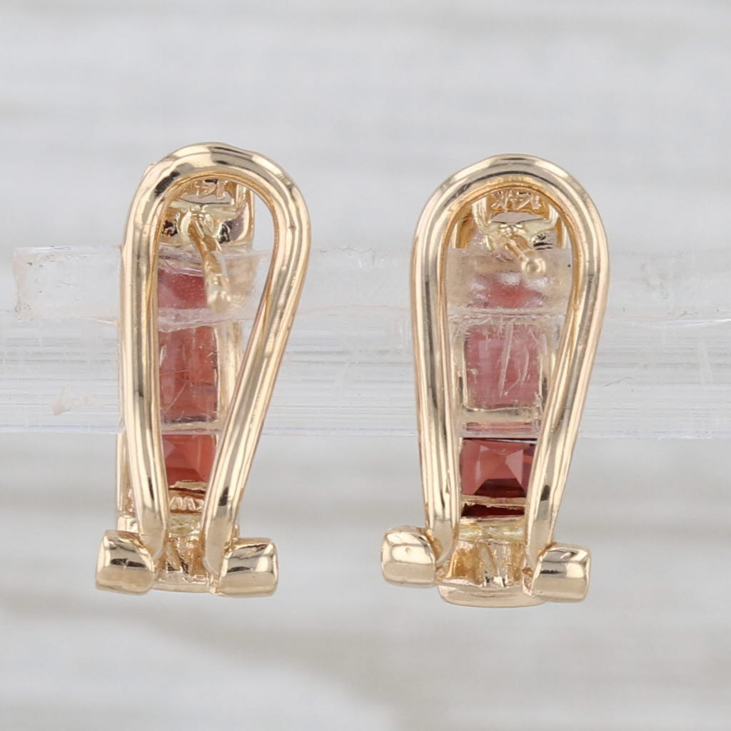 2ctw Garnet Half Hoop Drop Earrings 14k Yellow Gold Omega Backs