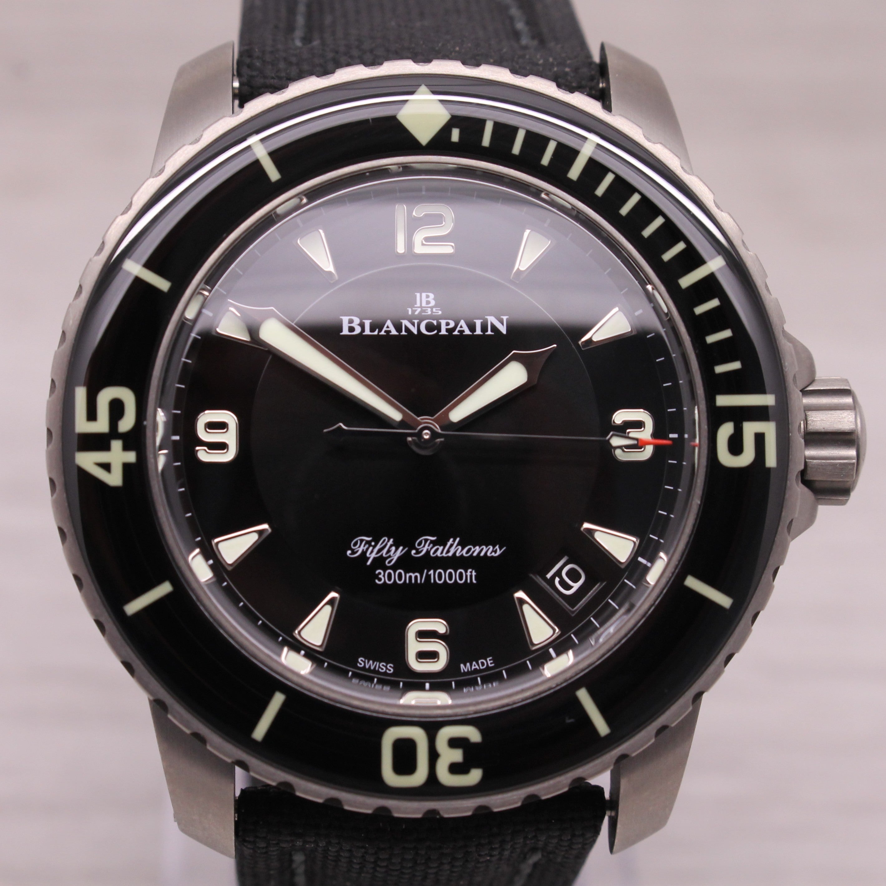 Gray Blancpain Fifty Fathoms Mens 45mm Titanium Divers Watch w/ Box 5015 12B30 b52a