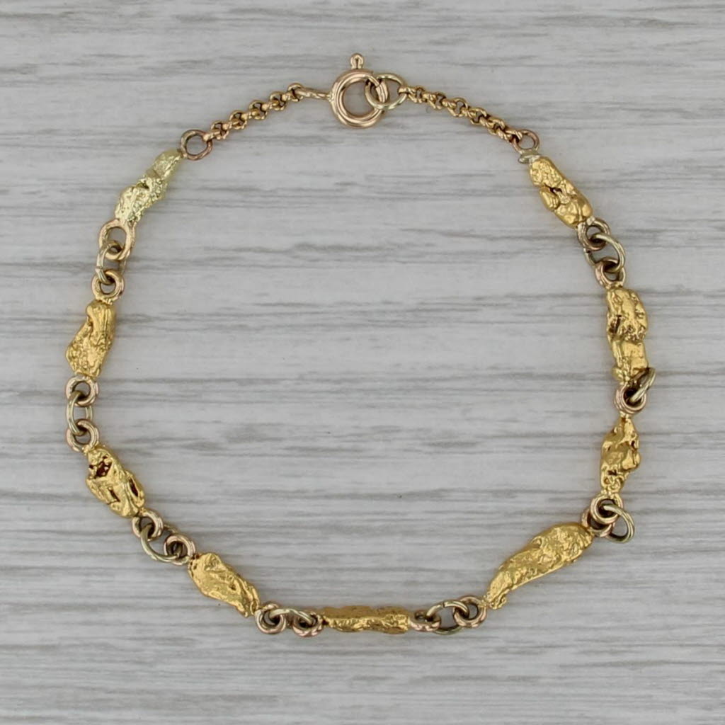 6.5" Nugget Cable Chain Bracelet 14k -22k Yellow Gold