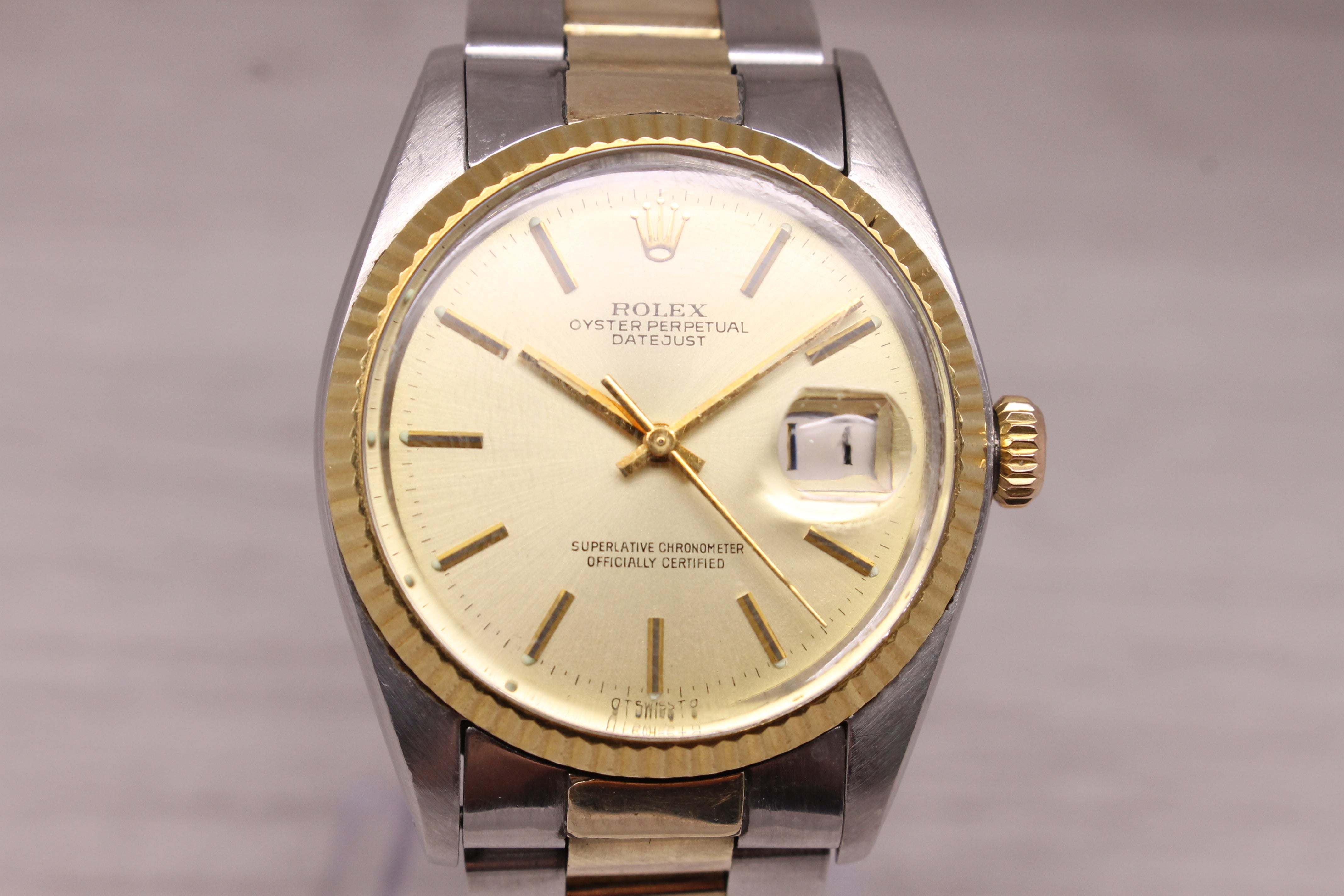 Vintage 1978 Rolex Datejust 16000 Mens Steel 14k Gold Watch Converted from Steel