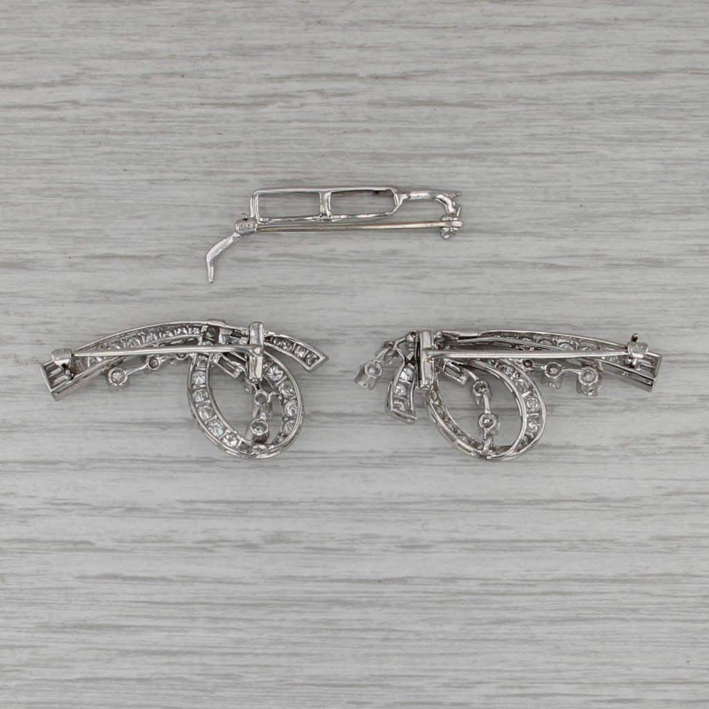 Antique Diamond Bow Brooch 6.72ctw Platinum 18k Gold Convertible 3 Pins