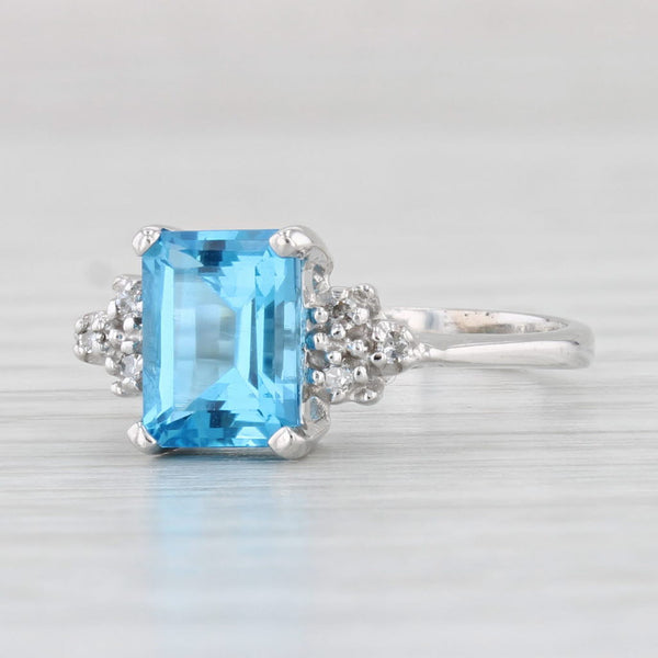 2.08ctw Emerald Cut Blue Topaz Diamond Ring 10k White Gold Size 7