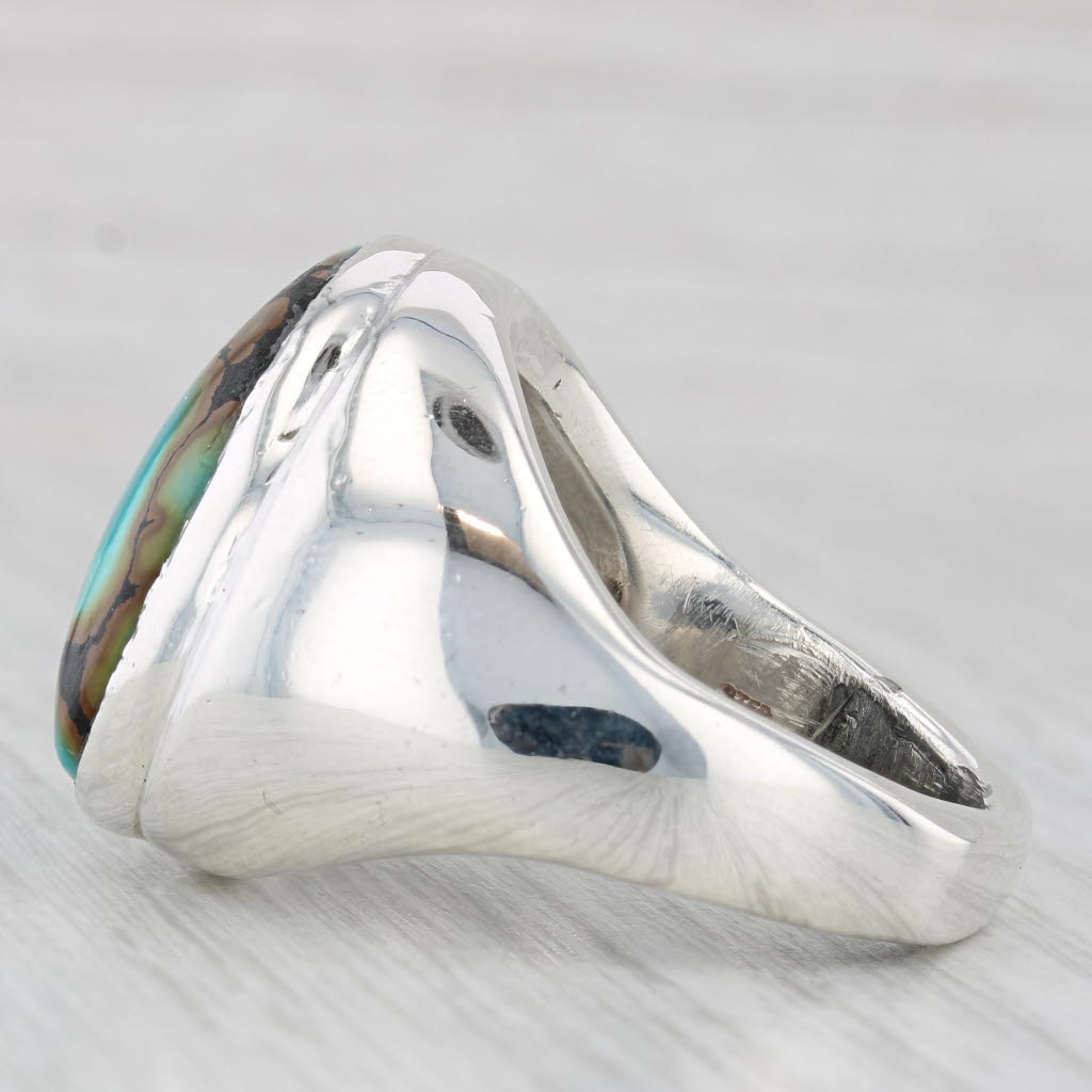 Light Gray Large Native American Marbled Turquoise Ring Sterling Silver Size 13.5