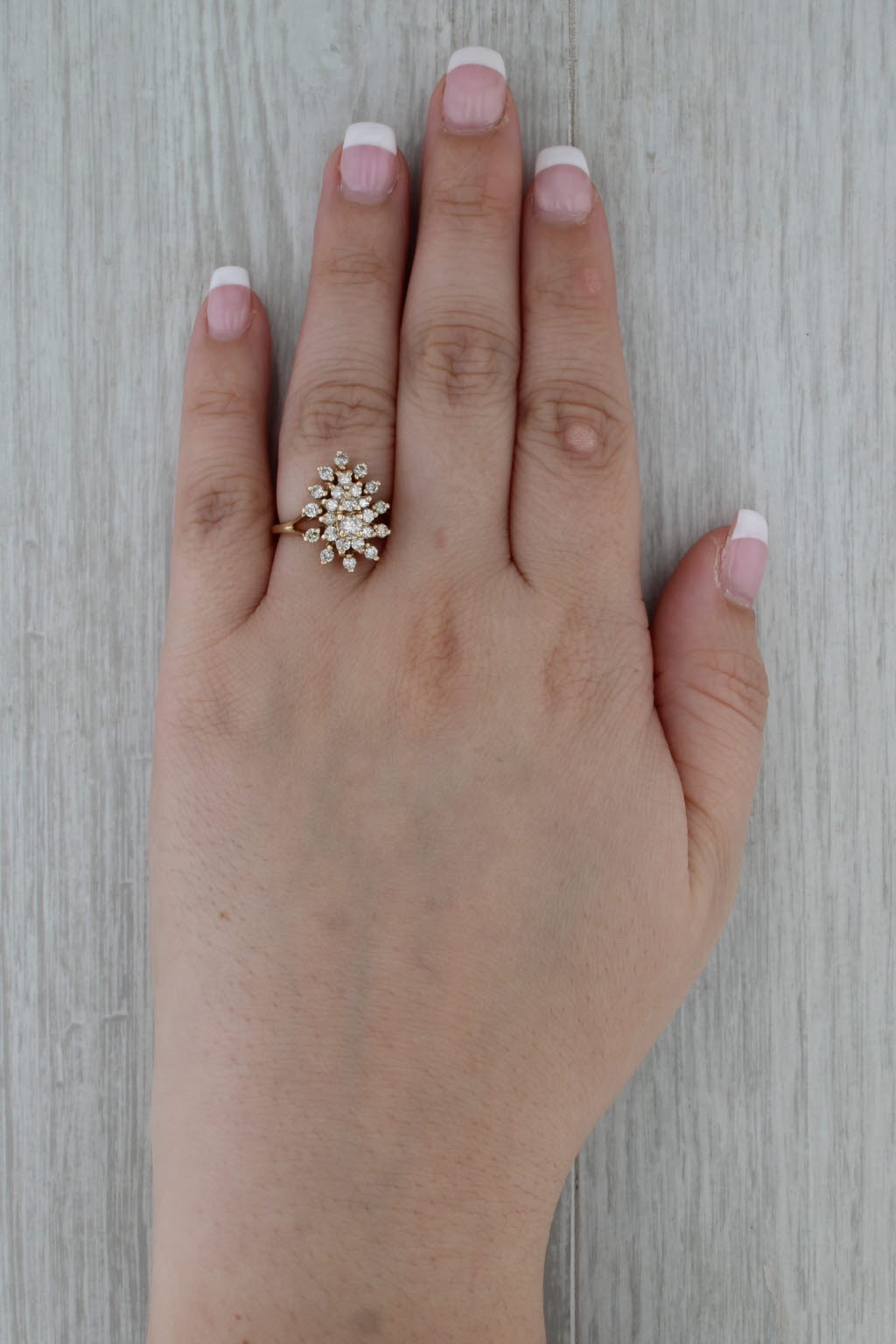 0.90ctw Diamond Cluster Halo Ring 14k Yellow Gold Size 6.5