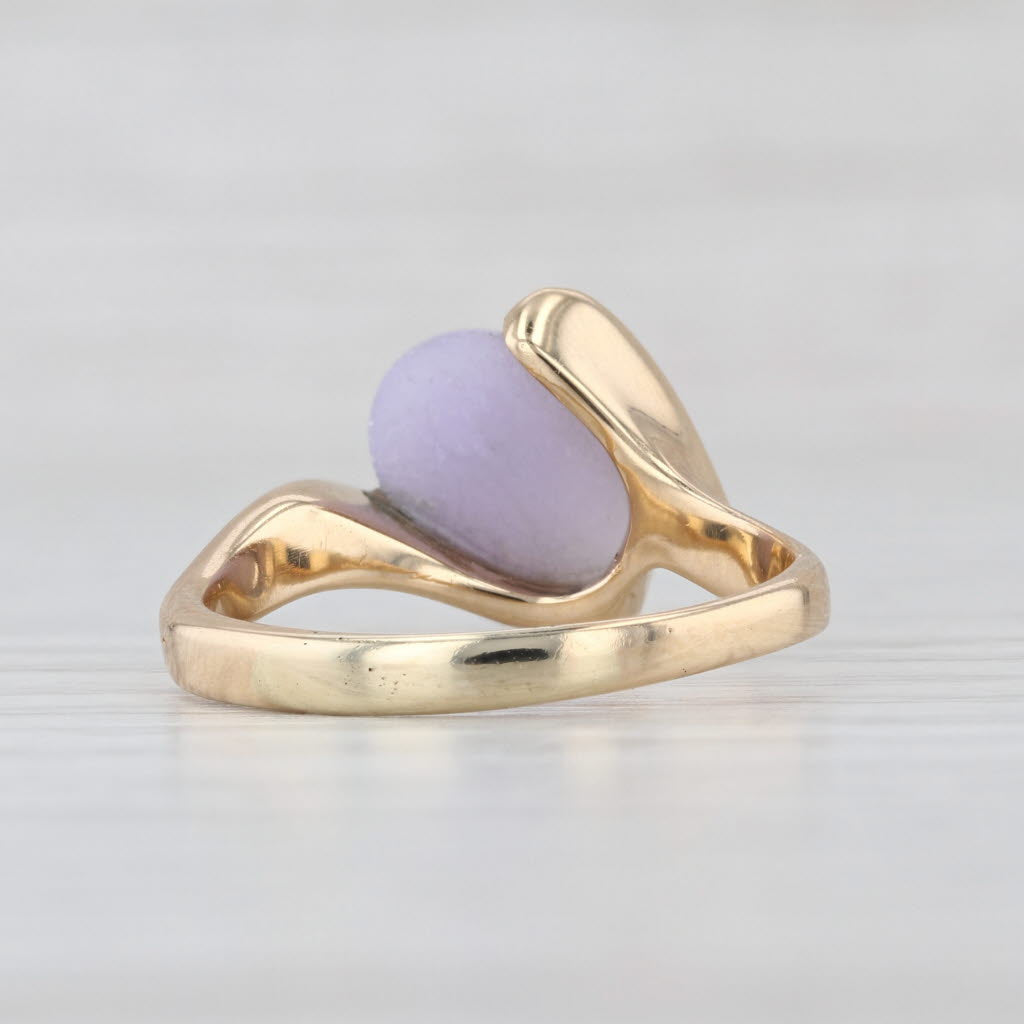 Lavender Jadeite Jade Bypass Ring 14k Yellow Gold Oval Cabochon Size 8