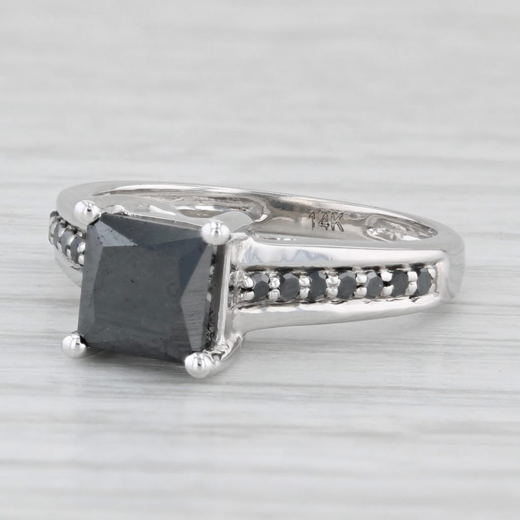 Light Gray 1.46ctw Princess Black Diamond Ring 14k White Gold Size 5 Engagement