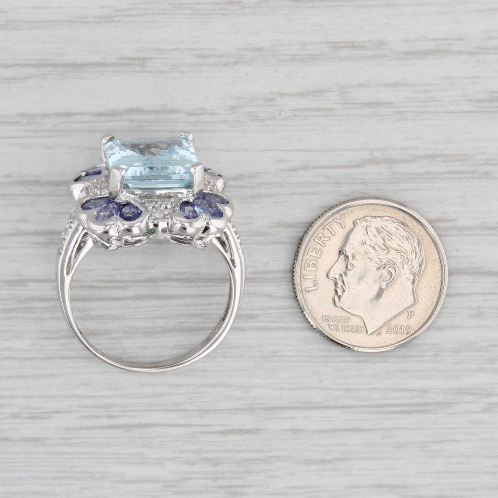 Light Gray 6.29ctw Aquamarine Tanzanite Cocktail Ring 14k White Gold Size 8.25