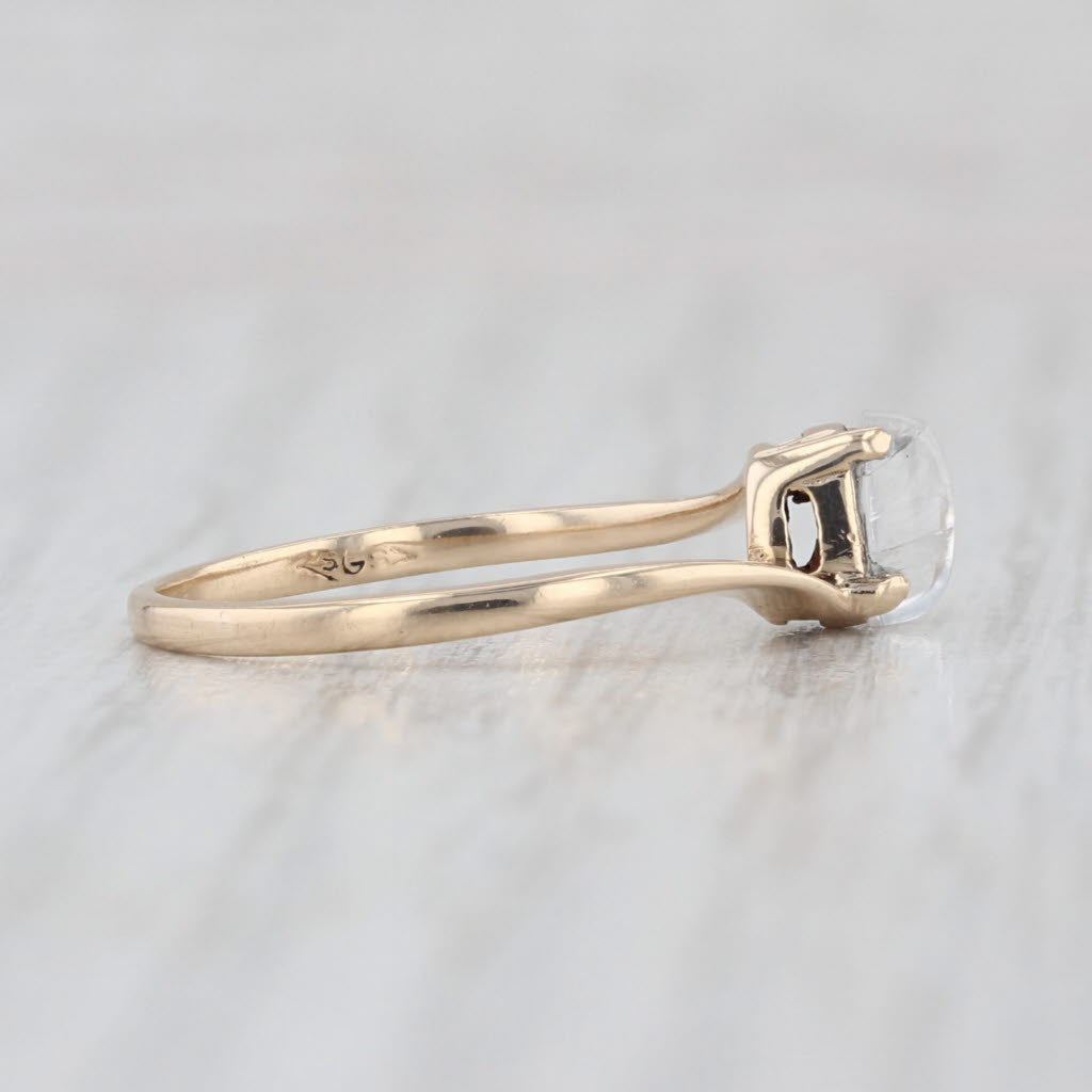 Blue Flash Moonstone Ring 10k Yellow Gold Sz 5.5 Bypass Oval Cabochon Solitaire