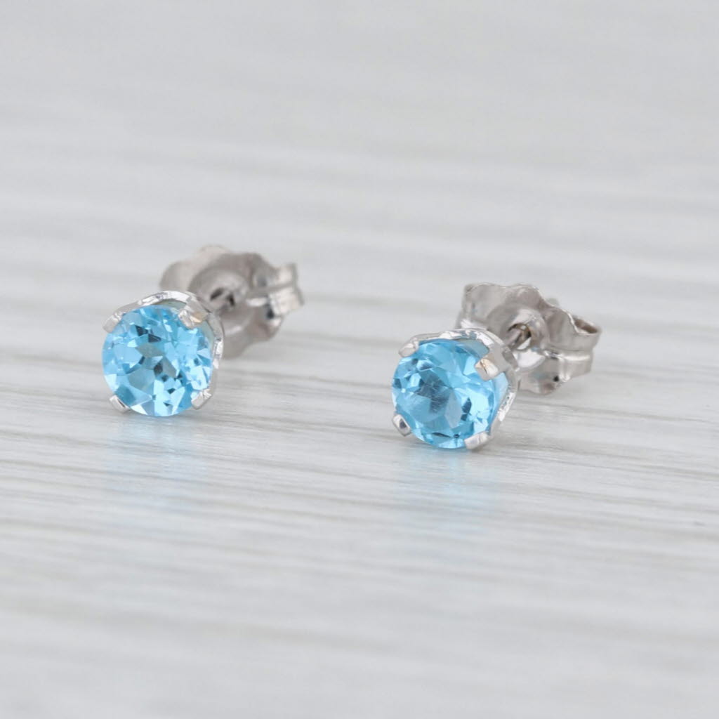 0.64ctw Round Blue Topaz Solitaire Stud Earrings 14k White Gold Small Studs