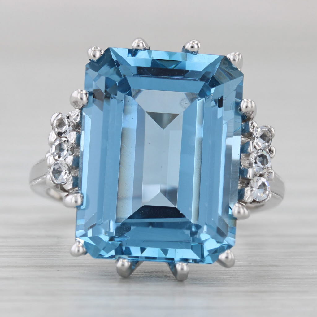 Gray 13.12ctw Lab Created Blue White Spinel Ring 10k White Gold Size 6.5